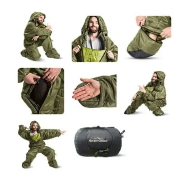 NEW Adventuridge GREEN puffer WEARABLE SLEEPING BAG FULL BODY sz M - Picture 2 of 6